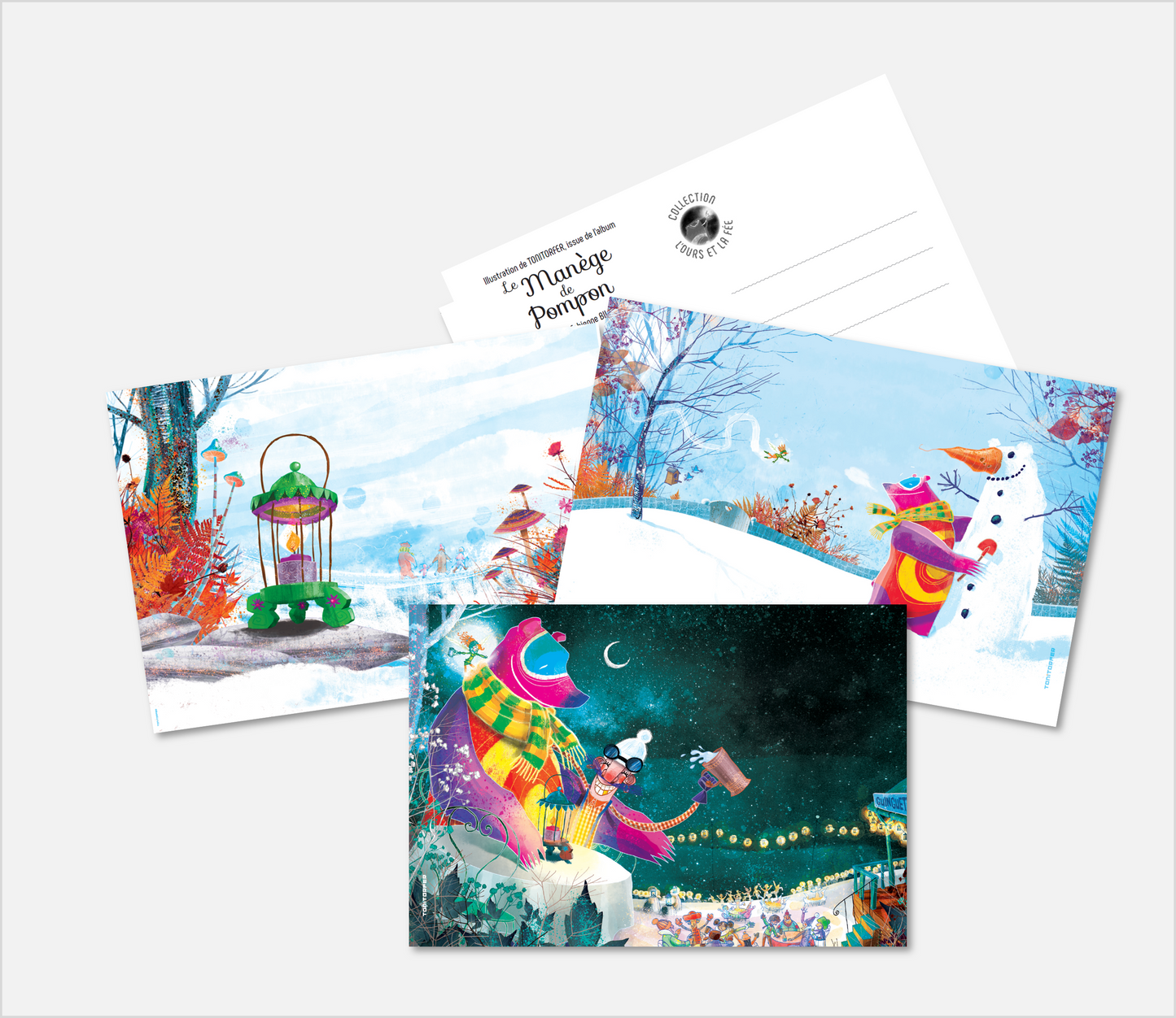Lot de 3 Cartes postales - Le Manège de Pompon