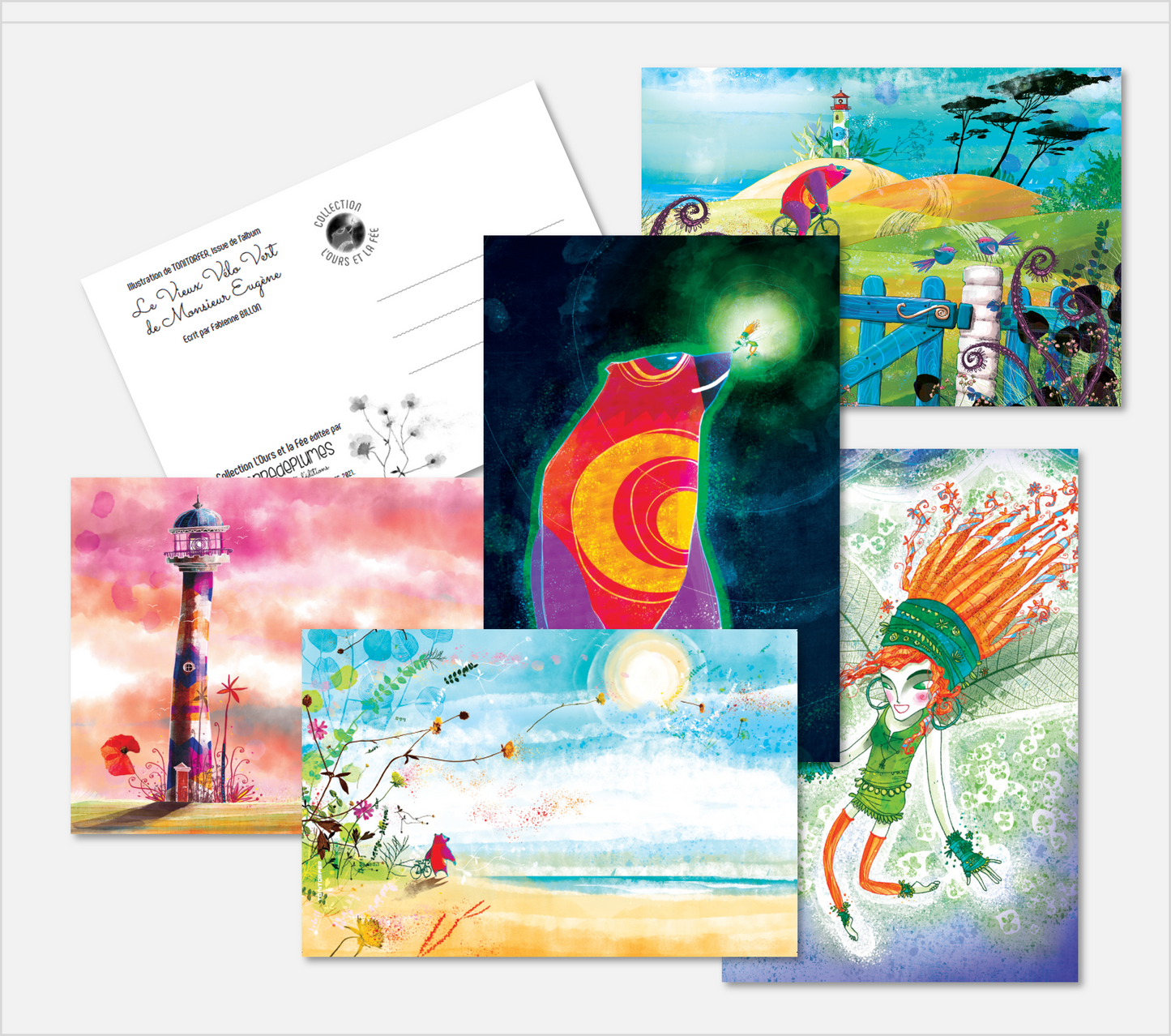 Lot de 5 Cartes postales - Le Vieux Vélo Vert de Monsieur Eugène