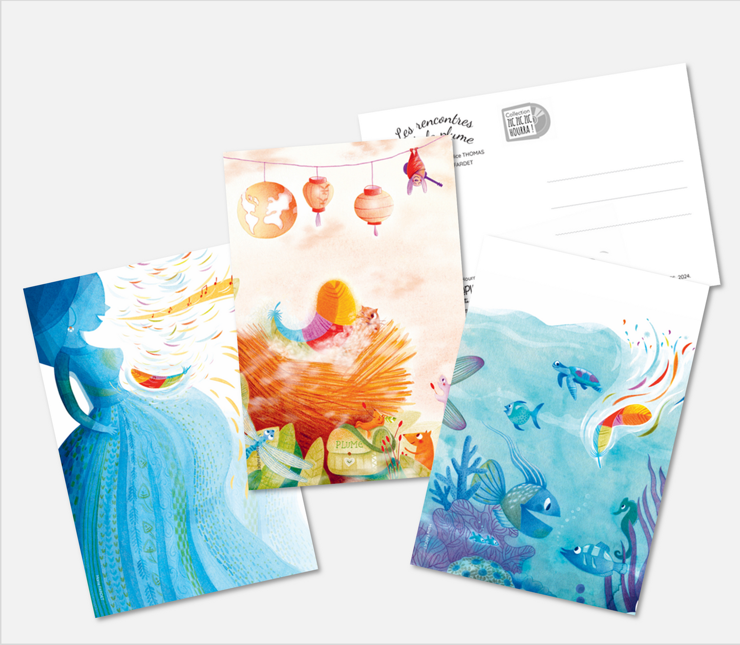 Lot de 3 Cartes postales - Les rencontres de la plume